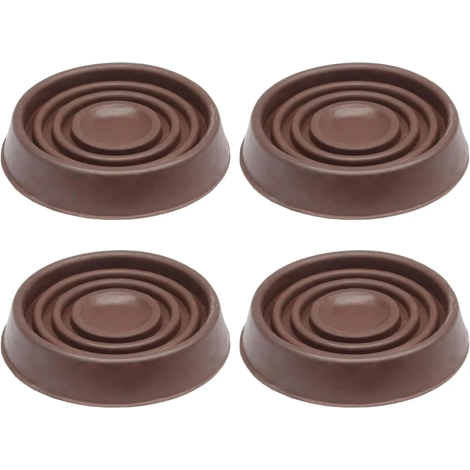 4 count 1.5" Furniture Caster Cups, Round Rubber Furniture Pads Brown | Non-Slip Floor Protector for Couch Table Chair Cabinet