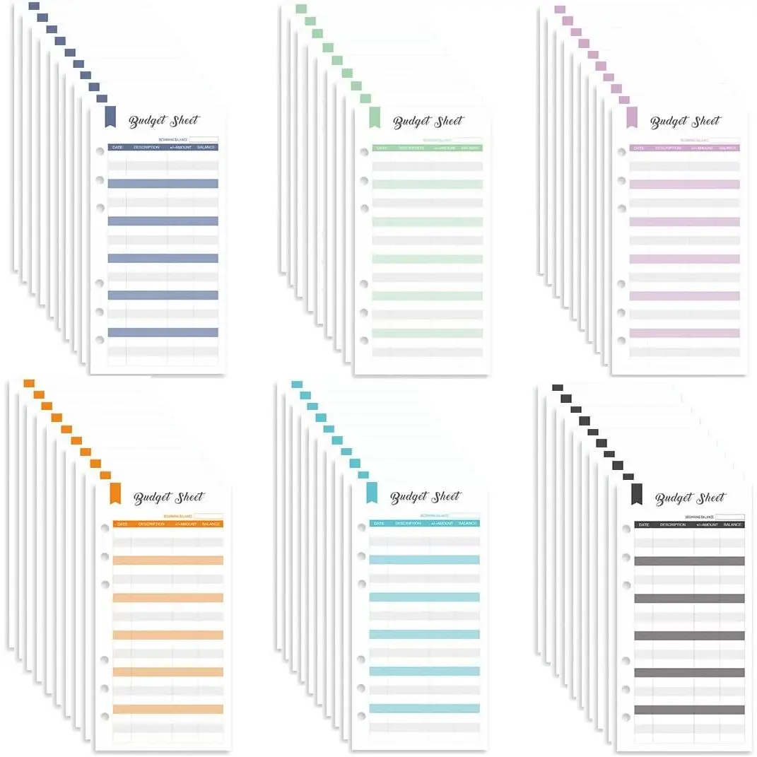 Budget Sheets for A6 Binder with 6 Holes, Expense  Budget Sheets for  Envelopes, A6 Budget Binder Inserts, Multicolor