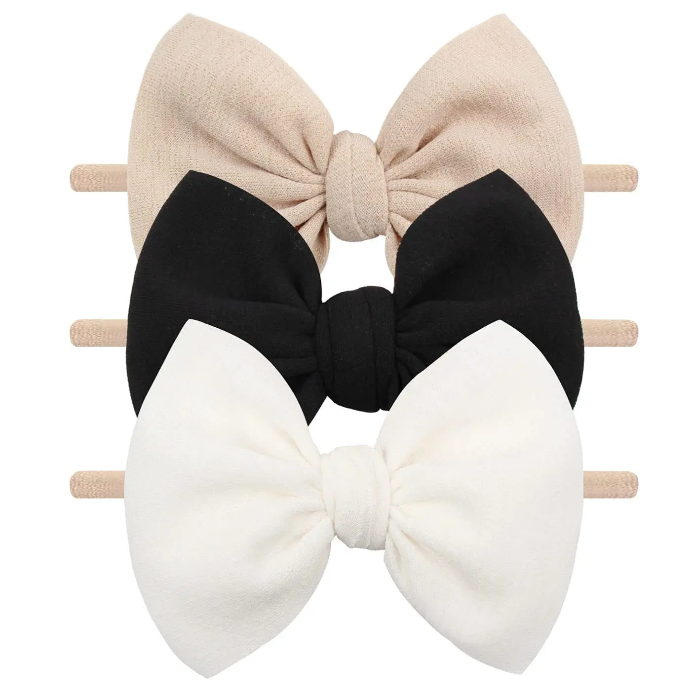 Baby Girls' 3-Pcs Soft Nylon Headbands with Bow Pattern, Nylon Fabric, Newborn Fit for Infant Toddler Kids Hair Accessories, Softness