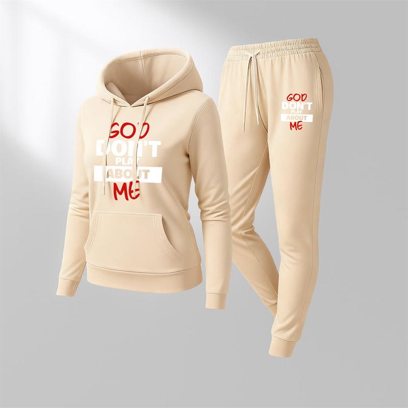Women's GOD DON'T PLAY ABOUT ME Graphic Print Hoodie, Casual Sportswear, Long-Sleeved Hooded Jacket, Suitable for Autumn and Winter, Everyday Wear, Indoor and Outdoor Sportswear Set