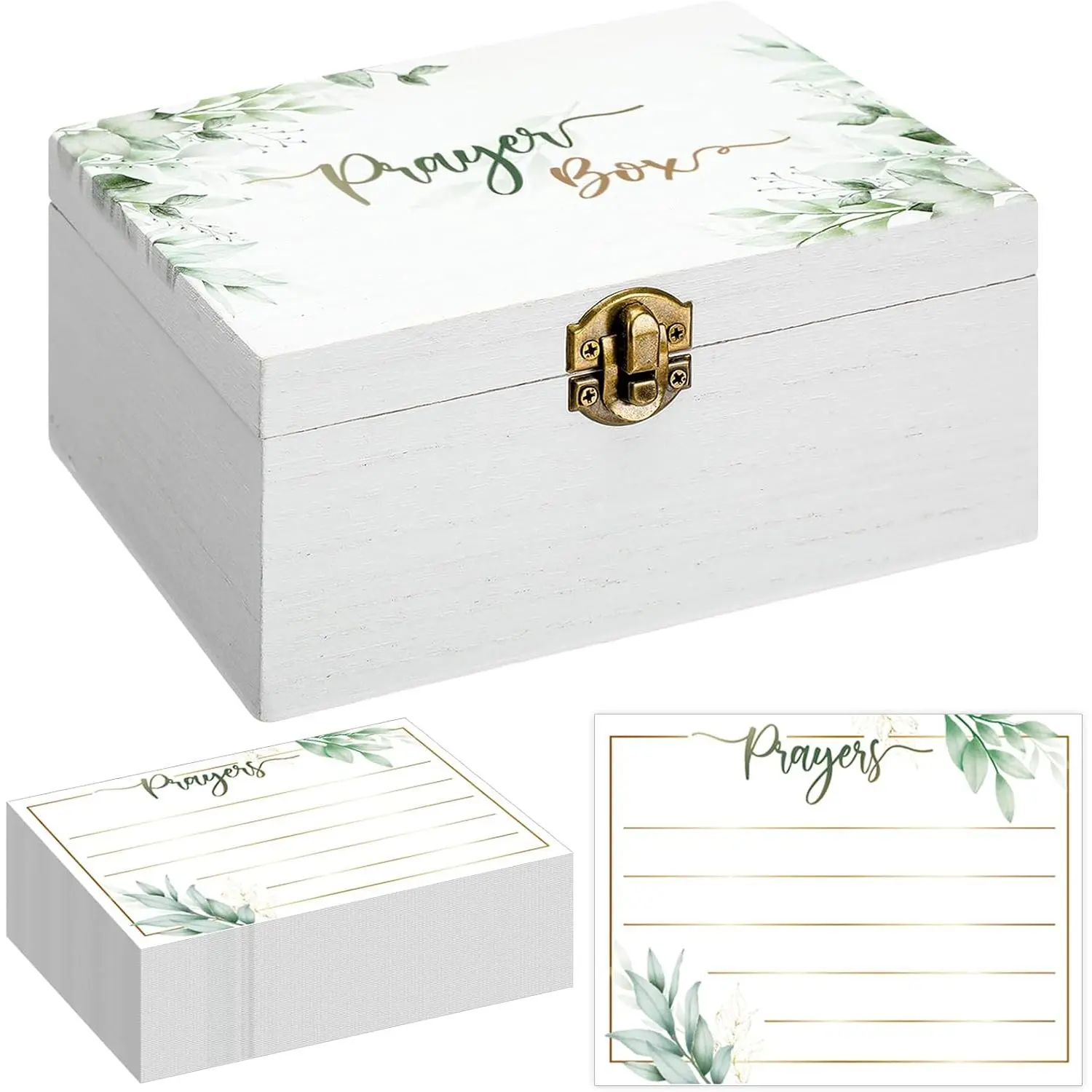 Prayer Box with 100 count Cards to Writes , 6.8 x 5 x 3 Inches Blank Wooden Prayer Request Cards Box for Women Christian  Easter Nativity Gifts(Leaves)