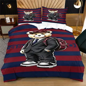 Bear print pattern soft and durable bedding duvet cover set, including 1 duvet cover and 1 or 2 pillowcases, without a core or pillow, suitable for children or adults as gifts, modern style fashionable bedroom bed decoration