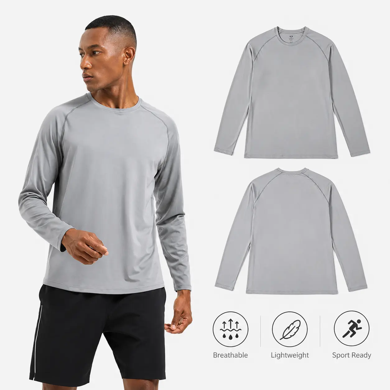 Men's Activewear Set: Fleece-Lined Long-Sleeve T-Shirt & Thermal Motocross Socks, Solid Color Quick-Dry Style for Winter Gym & Running, Bestie, Stylish