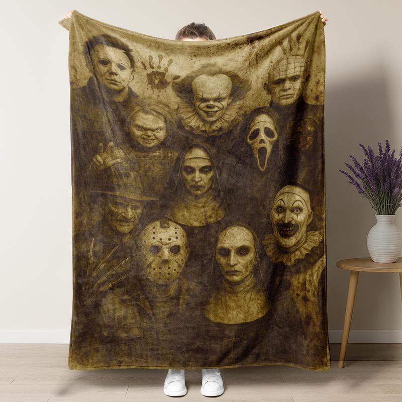 "Horror Characters Family Photo" Soft Funny Throw Blanket Horror Icons Flannel - Cozy Fuzzy Plush Comfy All-Season Sofa Bedroom Dorm Couch Office Car Travel Home Bedding,Comfortable Movie Decor Blanket Men Women Boys Girls Halloween Birthday Fan Gifts