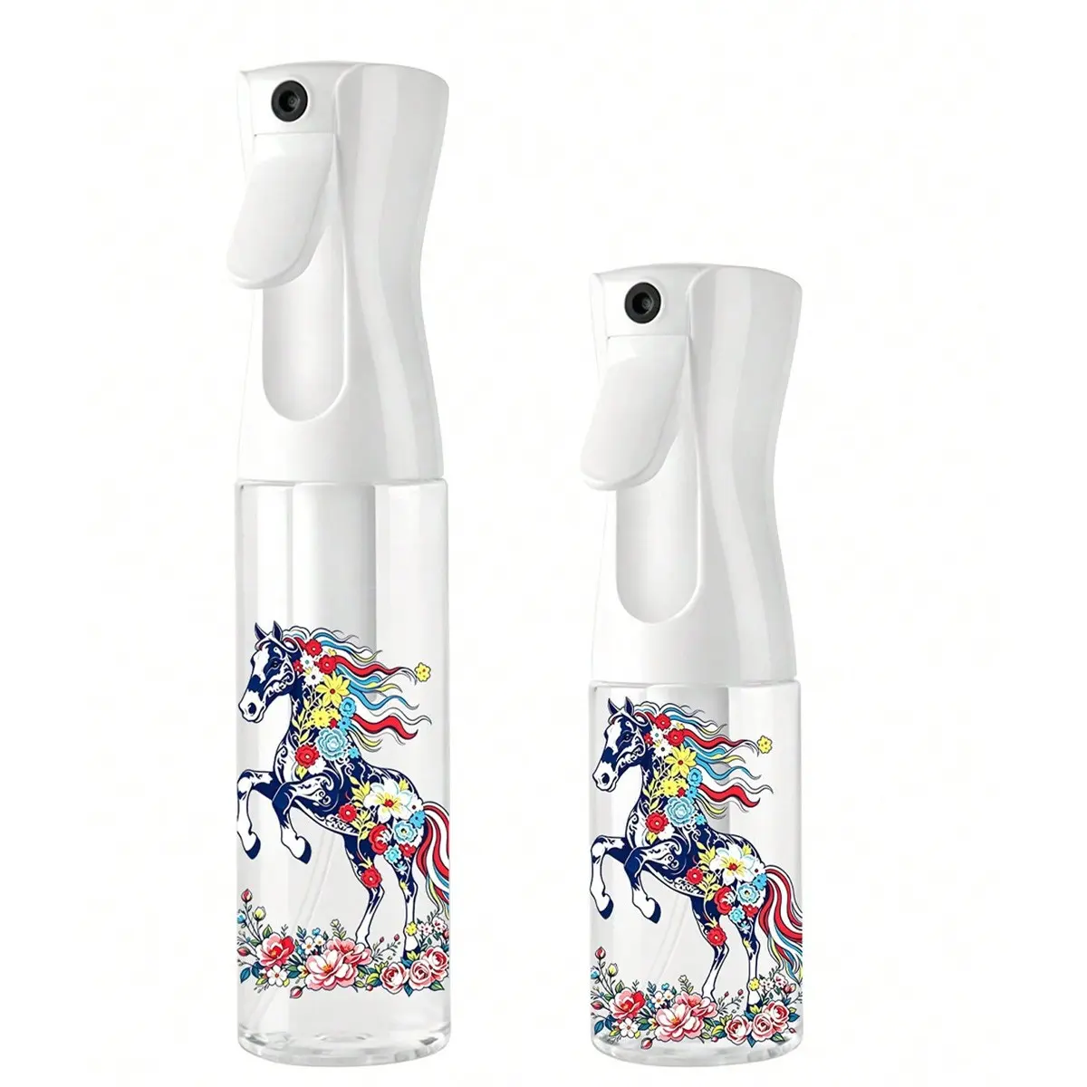 Vintage Floral Horse Pattern Spray Bottle, Transparent Reusable Empty Sprayer, Auto-Press Ultra-Fine Mist Nozzle, Leak-Proof Portable Container