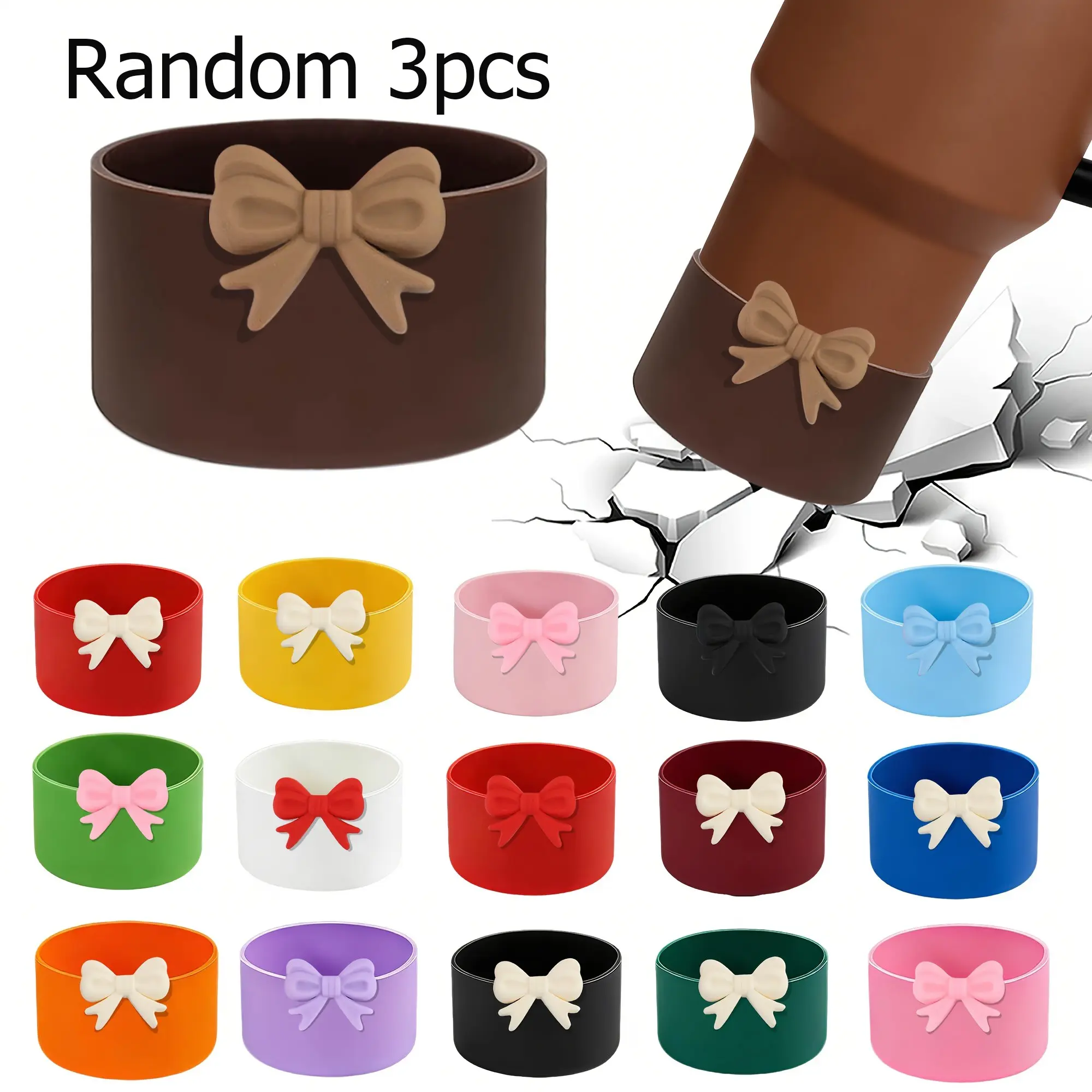 Random 3-Pack Silicone Cup Coasters, Non-Slip Silent Wear-Resistant Bottom Protector, Water Bottle Accessories, Durable Cup Base Guards, Drinkware