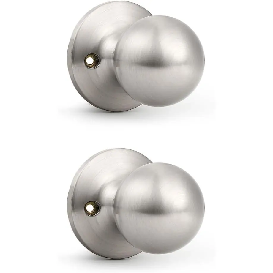 Dummy Door Knob, Single Sided Handle for Closets/ Doors/Pantry, Brushed Nickel Non-Turning Interior Push/Pull Door Knob 2 Pack