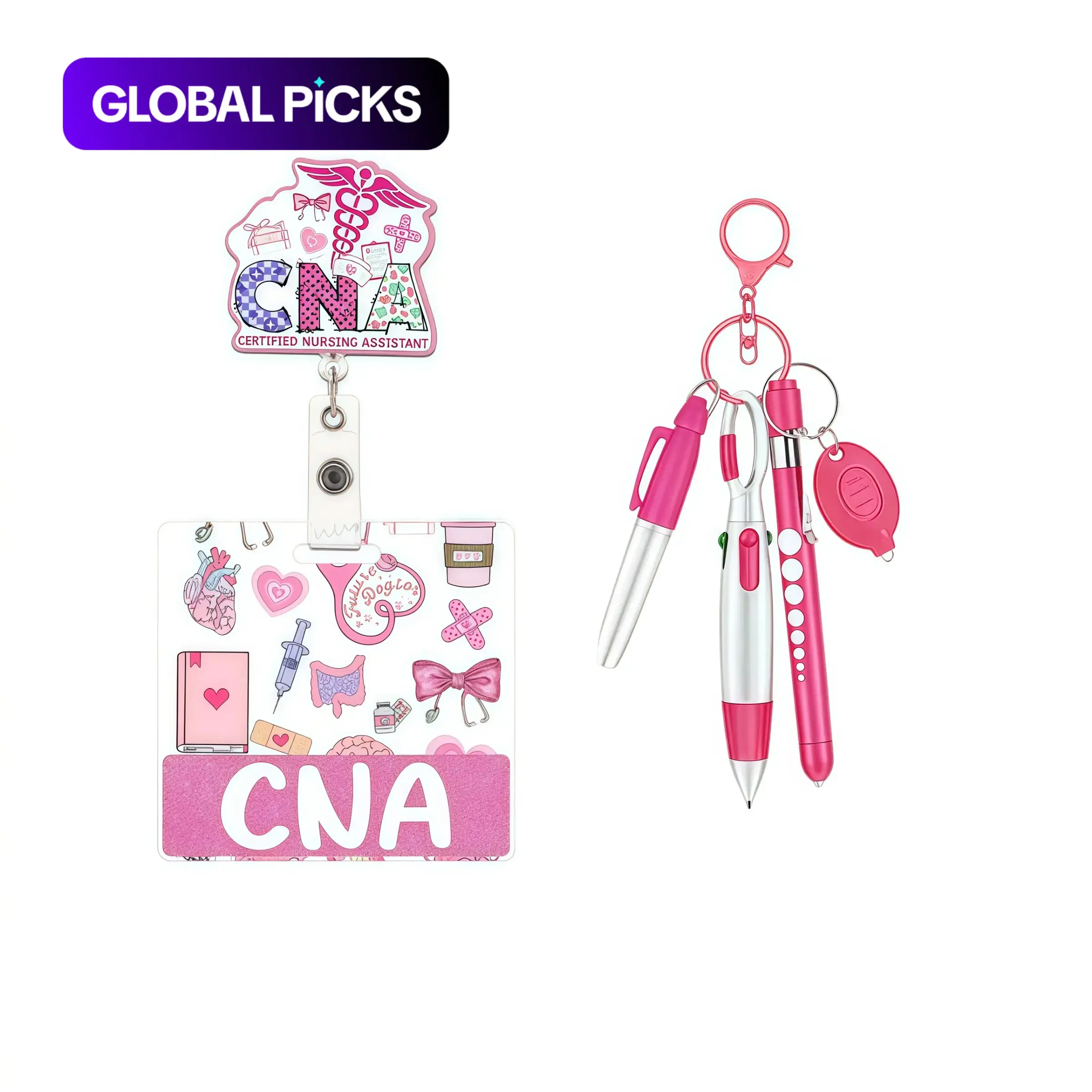 Fun Glitter Letter Badge Roll, Badge Reels Retractable, Badge Accessories, ID Card Holder, ID Badge Holders Retractable, Ballpoint Pen, Marker, Eld Light, Retractable Crocodile Clip, Perfect Gift for Professionals