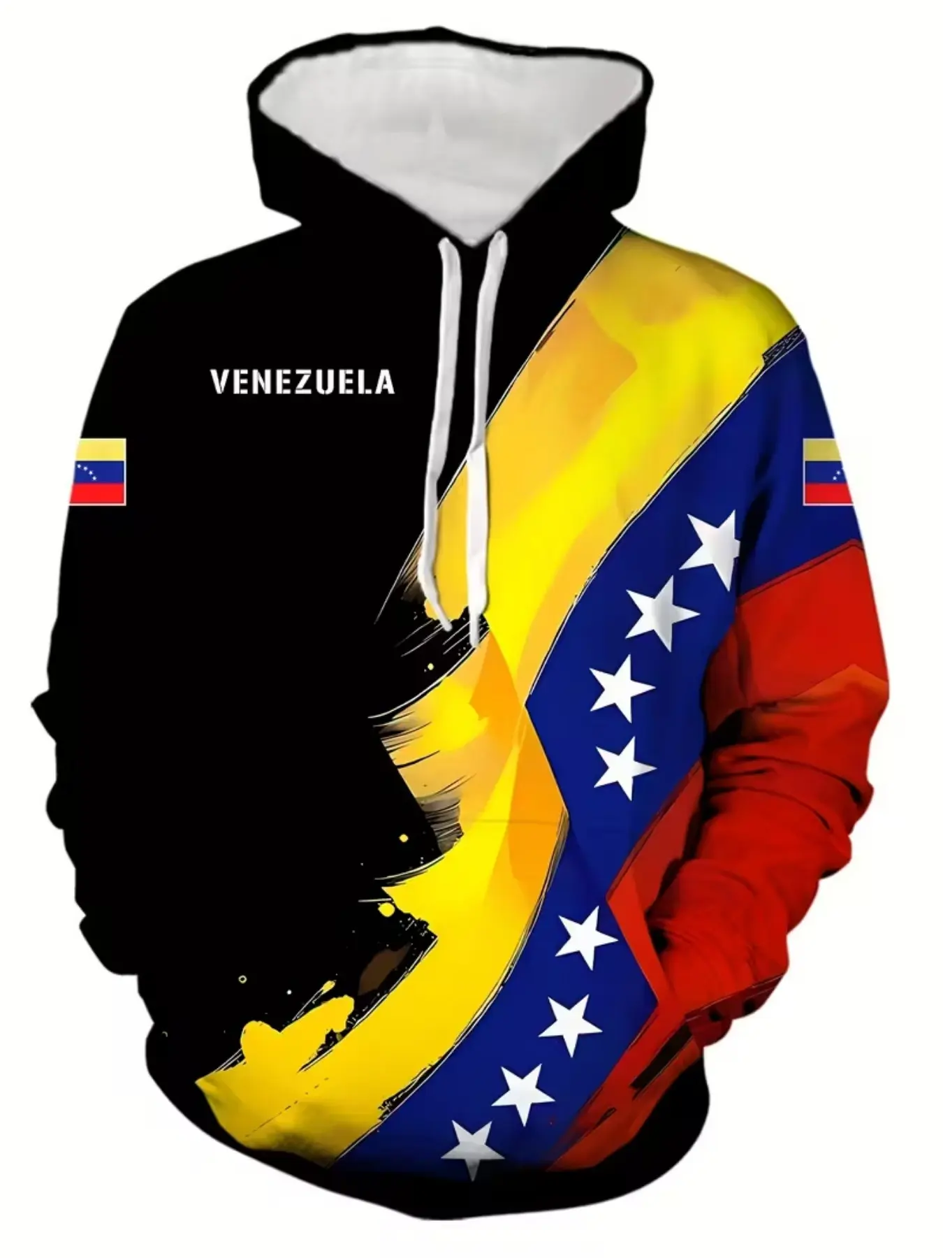 New Venezuelan Letter 3D Print Men's Hoodie, Casual Graphic Design, Comfortable for Spring and Autumn, Pullover Hoodie for All Seasons