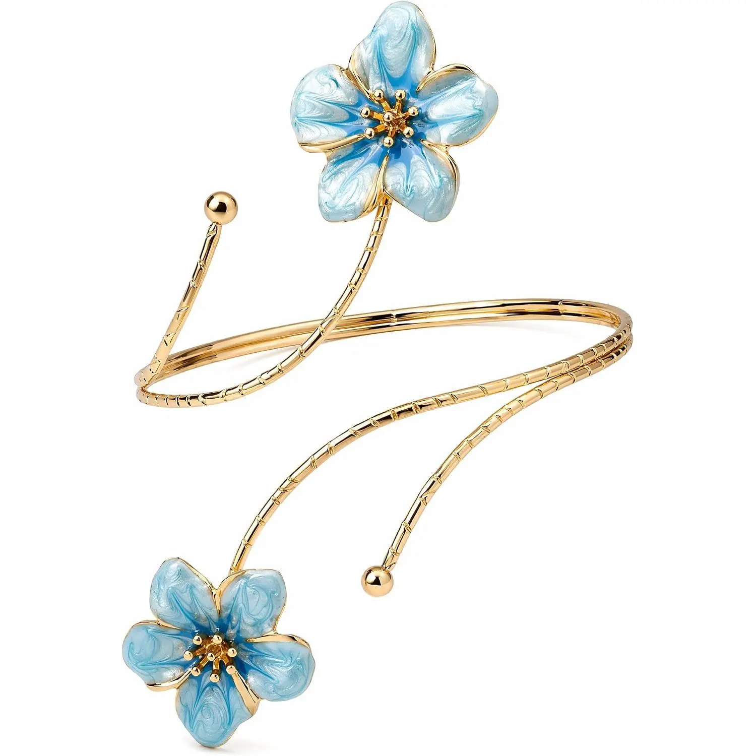 Flower Arm Cuff for Women  Upper Arm Bracelet Blue Floral Bangle Band Beach  Adjustable Armlet Accessory for Summer  Festival Party Outfit