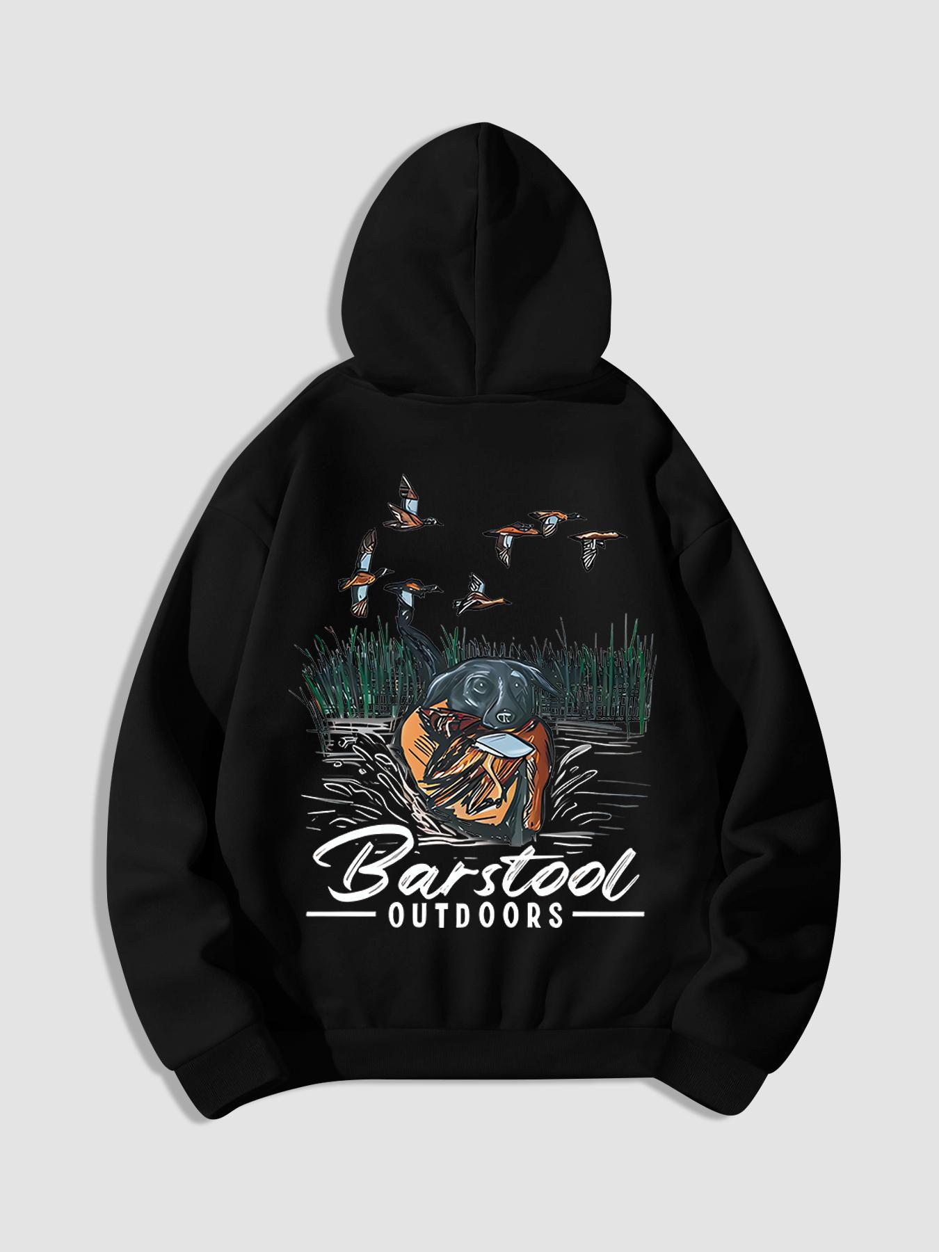 Unisex Men's Duck Hunting Graphic Print Pocket Drawstring Hoodie, Regular Fit Casual Long Sleeve Hooded Sweatshirt, Men's Top for Outdoor Activities, Casual Streetwear Sweatshirt, Graphic Hoodies