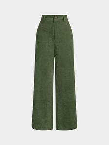 women's plain pocket button corduroy pants, casual high waist wide leg trousers, ladies bottoms for daily wear