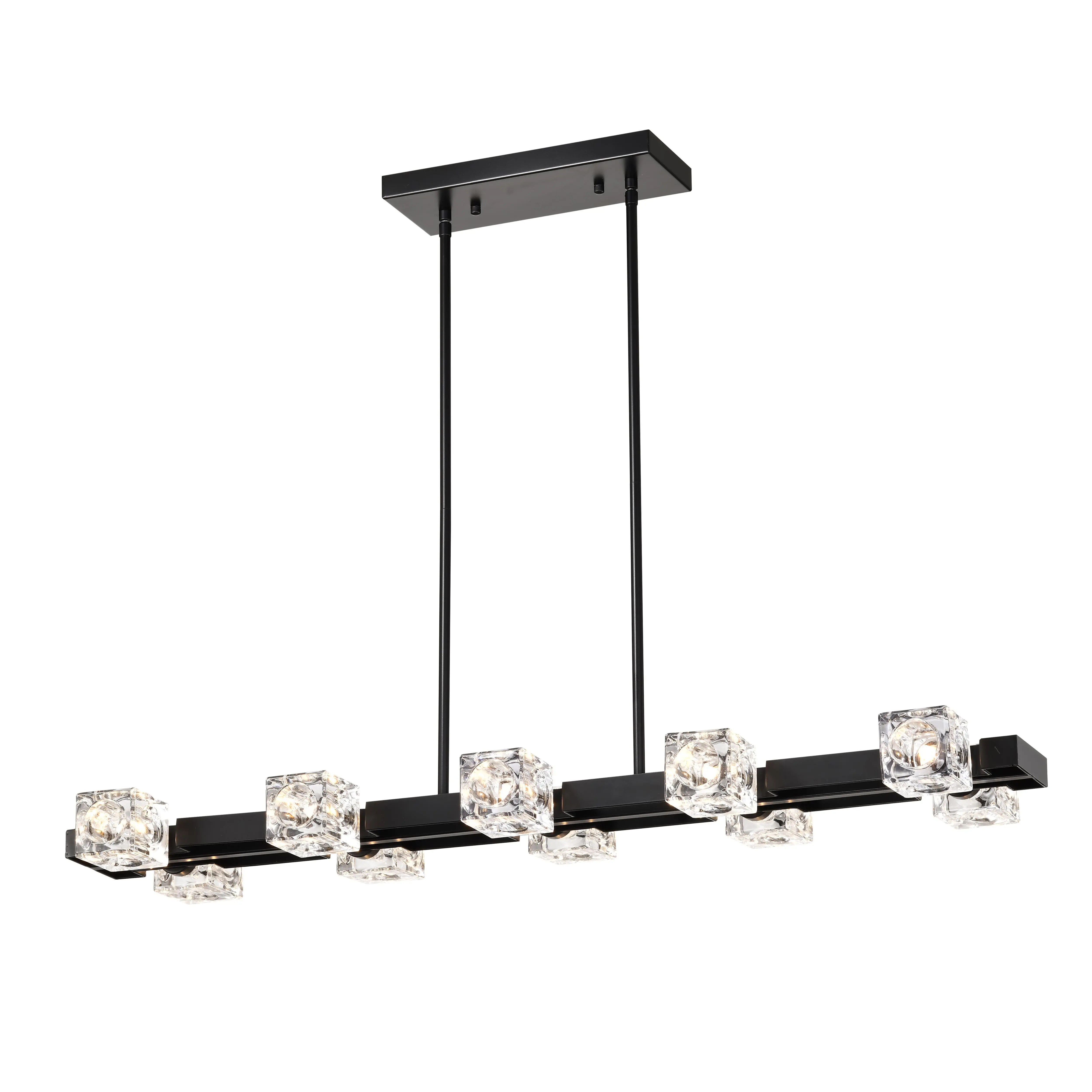 Nokaa Rectangle Crystal Chandelier 10-Light Black Farmhouse Linear Pendant Light Fixture Modern Hanging Lighting for Dining Room Kitchen Living Room Bedroom Lobby Conference Room Home Decor