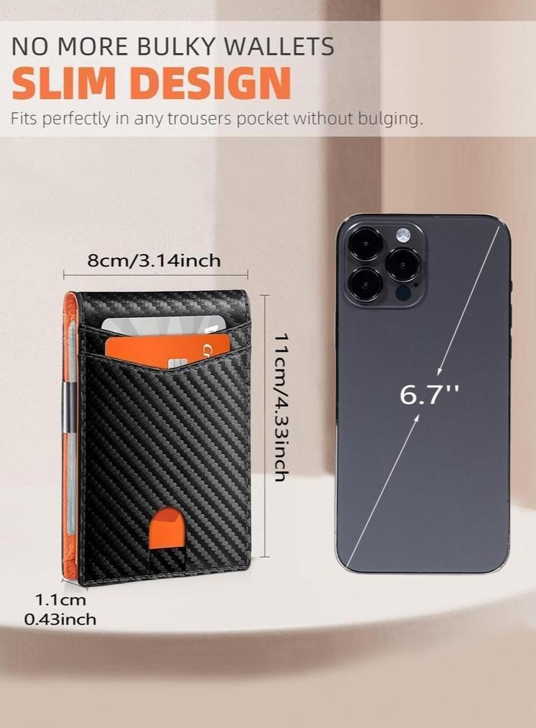 2026 New Slim Minimalist Carbon Fiber Men's Wallet - RFID Blocking Protection Bifold | Durable Money Clip & Multiple Card Slots | Everyday Essential