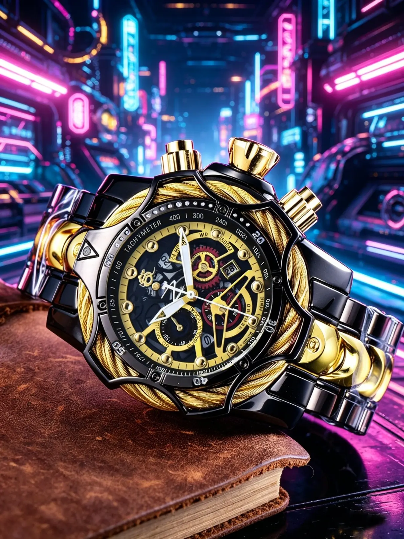 Men's Quartz Watch with Large Dial, Punk Style Stainless Steel Strap, Waterproof Sport Watch, Luxury Business Casual Analog Quartz Wristwatch