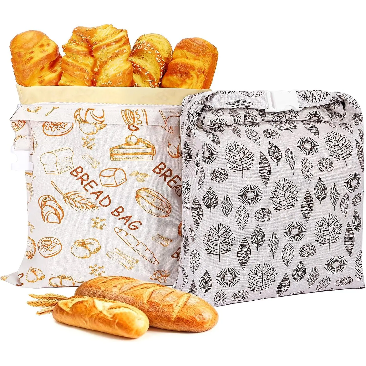 2 Pack Beeswax Bread Bags for Sourdough,    Bread Bags for Storage XL 17x13 Inch, Large Linen Storage Bags with Zipper for Homemade Cooks Sourdough - Keep , Freezer Safe