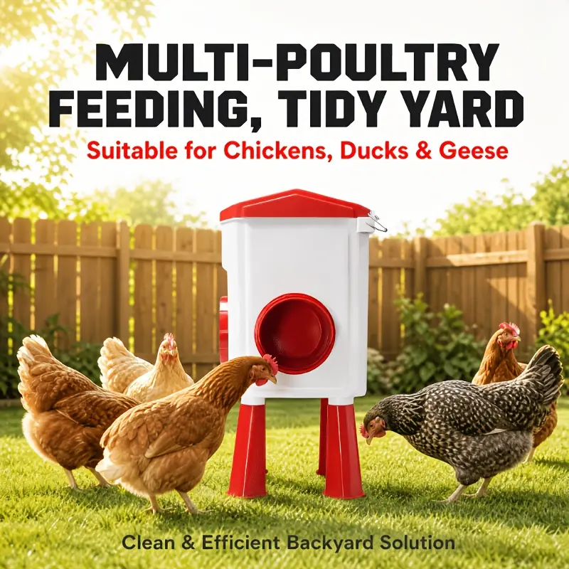Self-Dispensing Chicken Feeder, Waste-Free, Weather-Resistant Poultry Feeder, Designed to Keep Small Animals Out, Ideal for Chickens, Ducks, And Turkeys (Red)