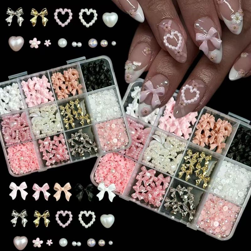 Nail Art Decoration Kit, 1 Box Mixed Shaped Nail Art Decoration with Pen & Tweezer, DIY Nail Art Accessories for Women & Girls