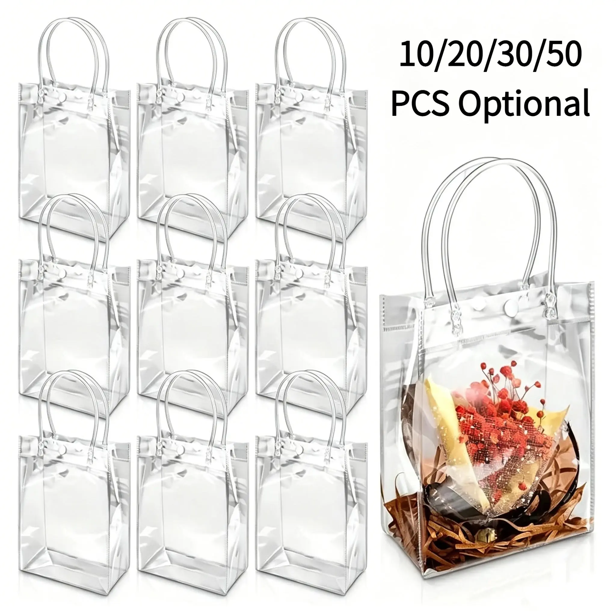 Reusable Transparent Clear PVC Gift Bag with Handle, 10/20/30/50 Pieces, Ideal for Mother's Day, Easter, Wedding, Birthday, Durable Party Gift Bag