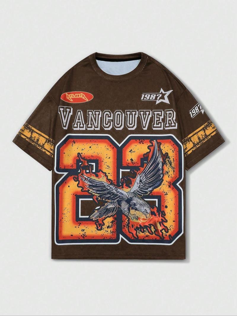 Men's Eagle Print Round Neck Graphic Tee, Regular Fit Casual Short Sleeve T-Shirt for Summer, Men's Top for Daily Wear, Streetwear