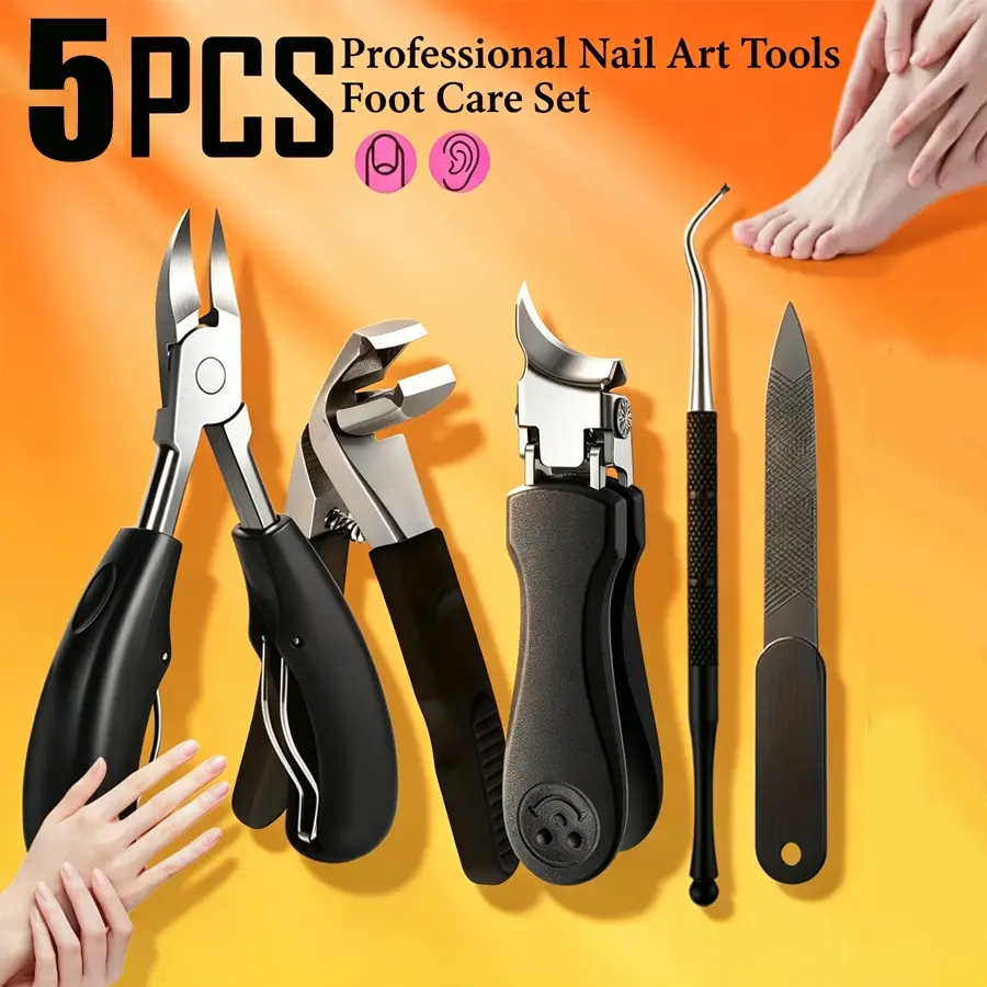 5pcs Cuticle Scissors Nail Care Set, The Set Includes Sharp Cuticle Trimmer, Non-Slip Cuticle Pusher, with Multiple Durable Nail Tools And Cleaning Ear Spoons; The Whole Set Is Made of Stainless Steel, Fits Ergonomic Grip Design
