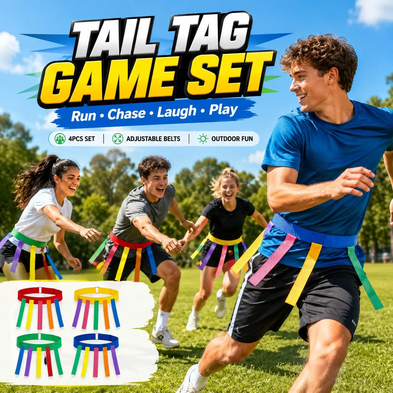 4/8pcs Tail Tag Game Belt Set, Adjustable Outdoor Party Running Game, Family Gatherings, Camping, Park, Birthday & Field Day