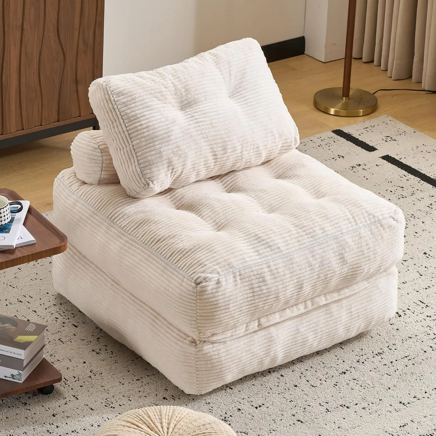 Folding Sofa Bed,Convertible Sleeper Chair for Adults, Folding Sofa Bed  Filling Couch with Pillow,Sleeper Chairs Single Size Floor Mattress,White