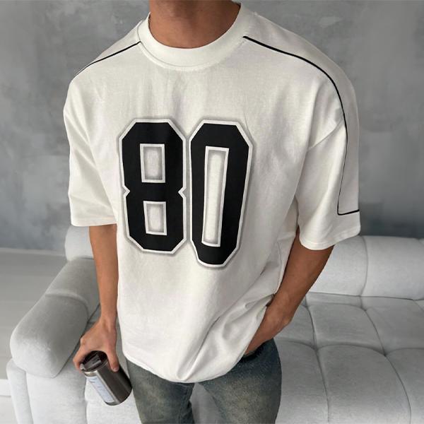 Retro Athletic Style Short Sleeve T-Shirt Featuring Bold Front Number Print and Shoulder Line Decor, Breathable Relaxed Silhouette, Versatile Wardrobe Piece to Build Cool Casual Summer Outfits and Youthful Mensfashion
