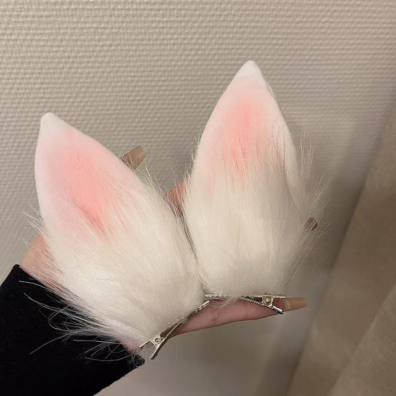 Fluffy Bunny Ears Hair Clips Rabbit Bunny Halloween Costume Accessories Pink White Rabbit Hair Accessories Plush Furry Rabbit Hair Clips Barrettes for Bunny Girls Womens Halloween Easter Bunny Ears