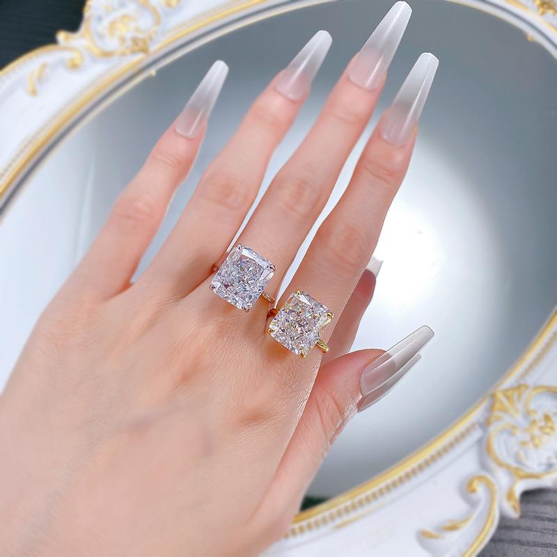 S925 Sterling Silver Ice Flower Cut Square Ring 12*14mm 8A Cubic Zirconia Ring fashion jewelry accessory woman girl promise ring-218(50%)