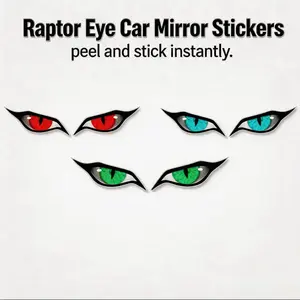 Beast Mode Raptor Eye Mirror Stickers - Transform Your Truck or JDM Car!Aggressive Predator Vinyl Decals, Waterproof Peel & Stick Auto Accessories