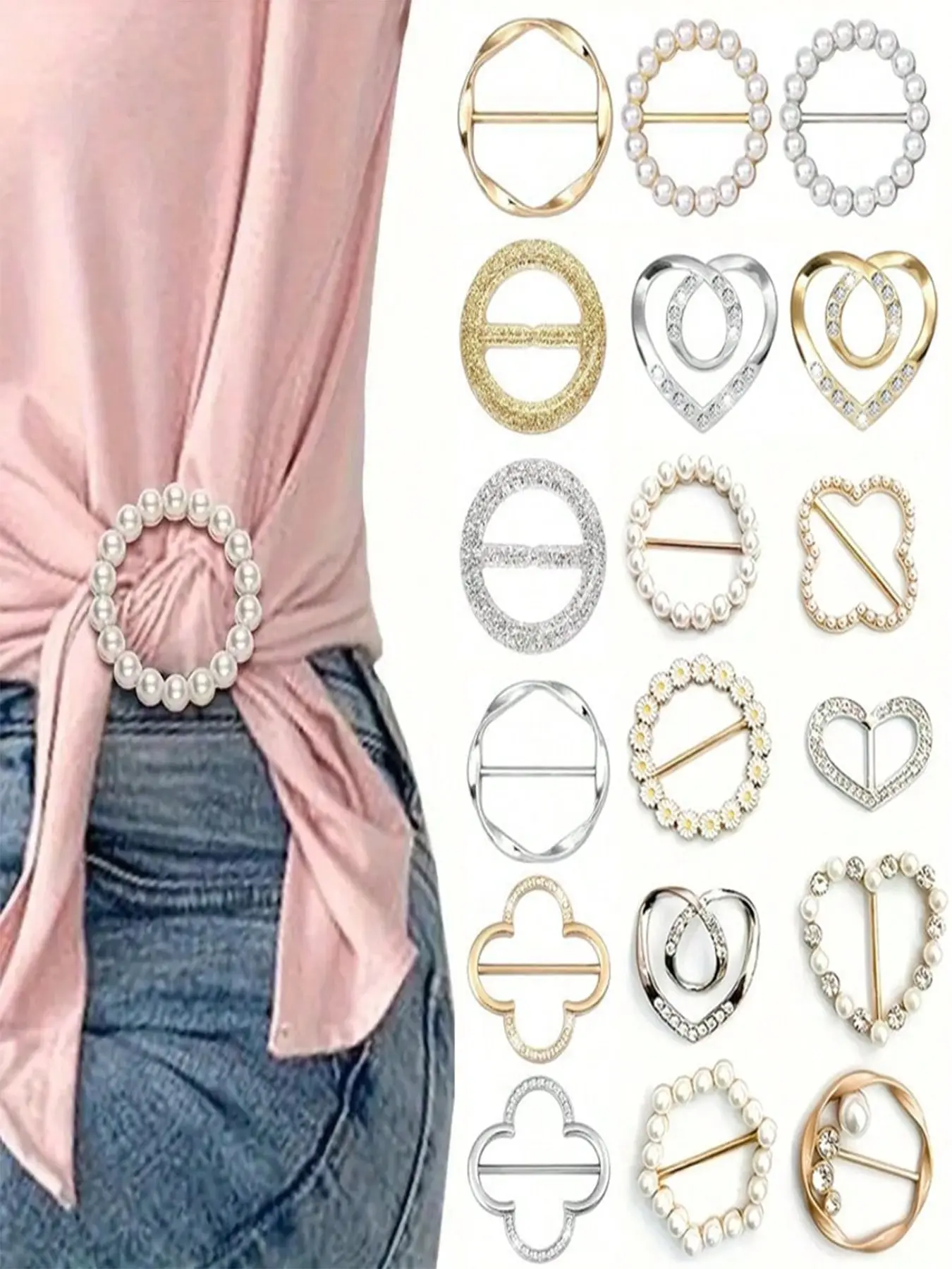 18-Piece Easy-Use Scarf Clip in for T-Shirts, Tie Clips for Women's Shirts, Waist Tightener for Loose T-Shirts, Scarf Buckle for Clothes, Various