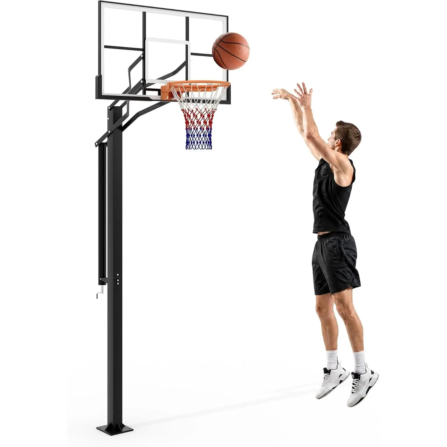 55" Adjustable Basketball Hoop – In-Ground, 7.5-10ft Height | Shatterproof Backboard, Anti-Tip Base | For Kids, Teens, Adults | All-Weather, Rust-Resistant Steel | For Driveway, Garden, Court | Durable, Safe | Family Outdoor Sports Equipment