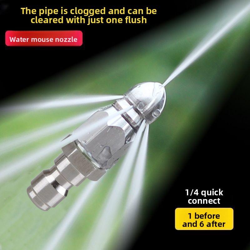 High-Pressure Nozzle Premium 1/4 Quick-Plug with One Front and Six Rear Nozzles for Sewer Pipe Cleaning and Dredging