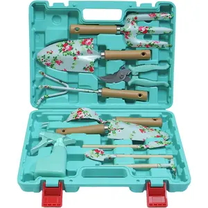 Light Green Gardening Set, 10- Garden Tool Kit with Trowel, Hoe, Shovel & Rake, Ideal Gardening  for Women, Mom, Grandma | Birthday Gifts for Her | Hand Tools for Small Gardens