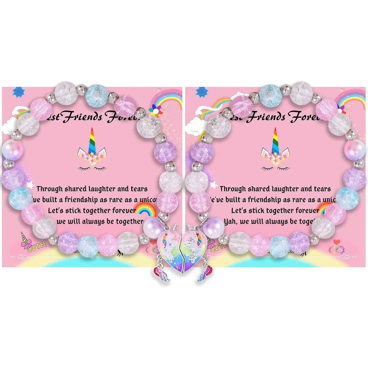 Cute Beaded BFF Friendship Bracelets for 2 Girls Women, Magnetic Matching Cat Unicorn Charm Bracelets(Gift)