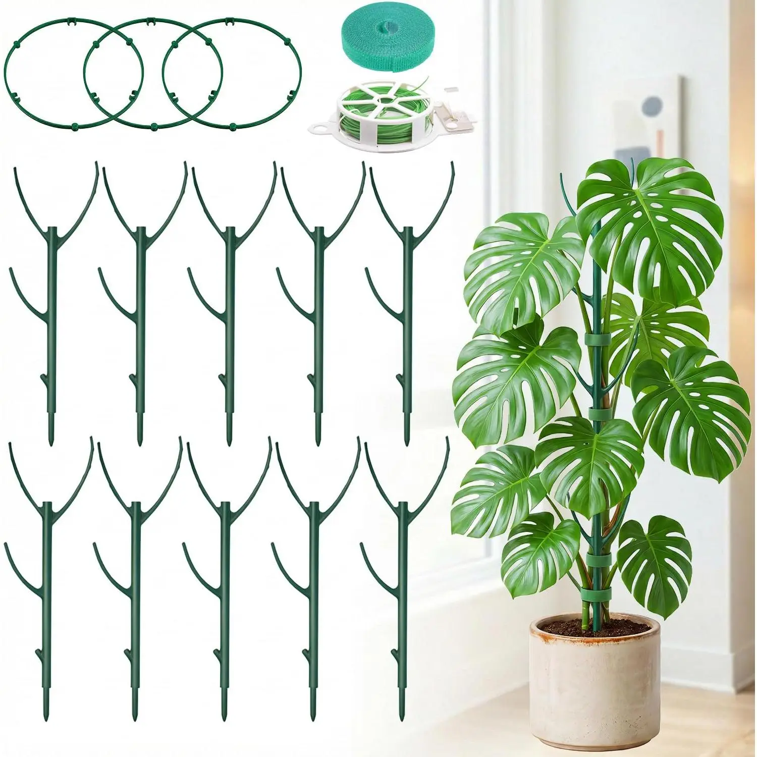 10-Pack Monstera  Support Stakes - Stackable Sticks | 25" Tall Trellis Garden Poles for Climbing