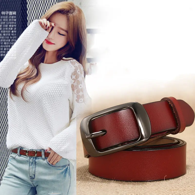 Women's Brown Genuine Leather Belt, Adjustable Waist Strap with Polished Single Prong Alloy Buckle for Casual Jeans, Belts For Women, Cow Hide, Belt For Jeans, Casual Style Belts