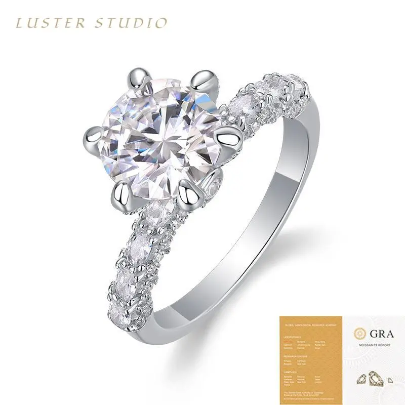 Luster Studio Classic D-Color Round Brilliant Moissanite Solitaire Ring | Premium S925 Silver, Engagement Ring, Female, Single Stone, Adults, Circular Cut
