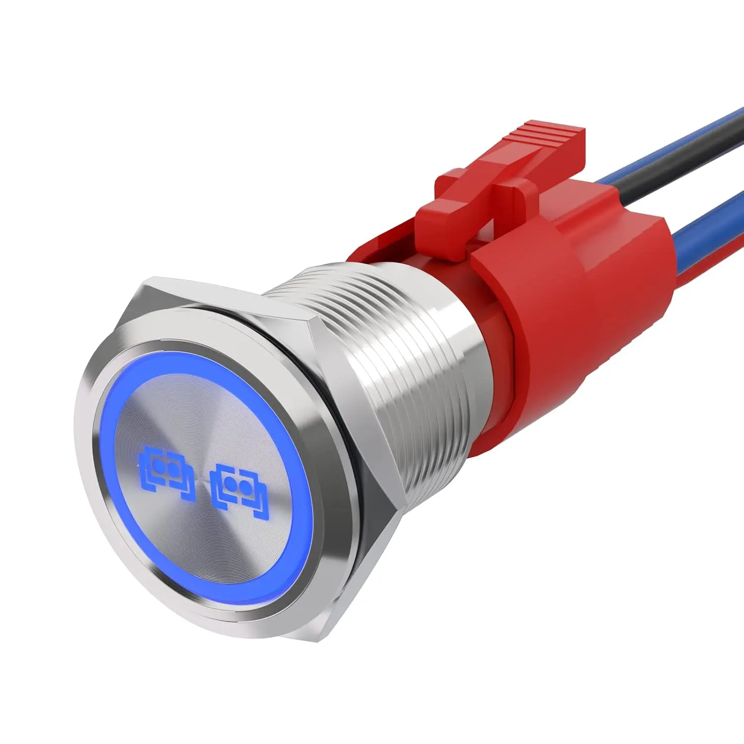 10A Compact Self-Locking Stainless Steel Push Button Switch - 12V/24VDC Pre-Wired, 19MM (0.74in) SPST, Turn On/Off Function, for RVs, 3-Year Warranty, Led Lighted