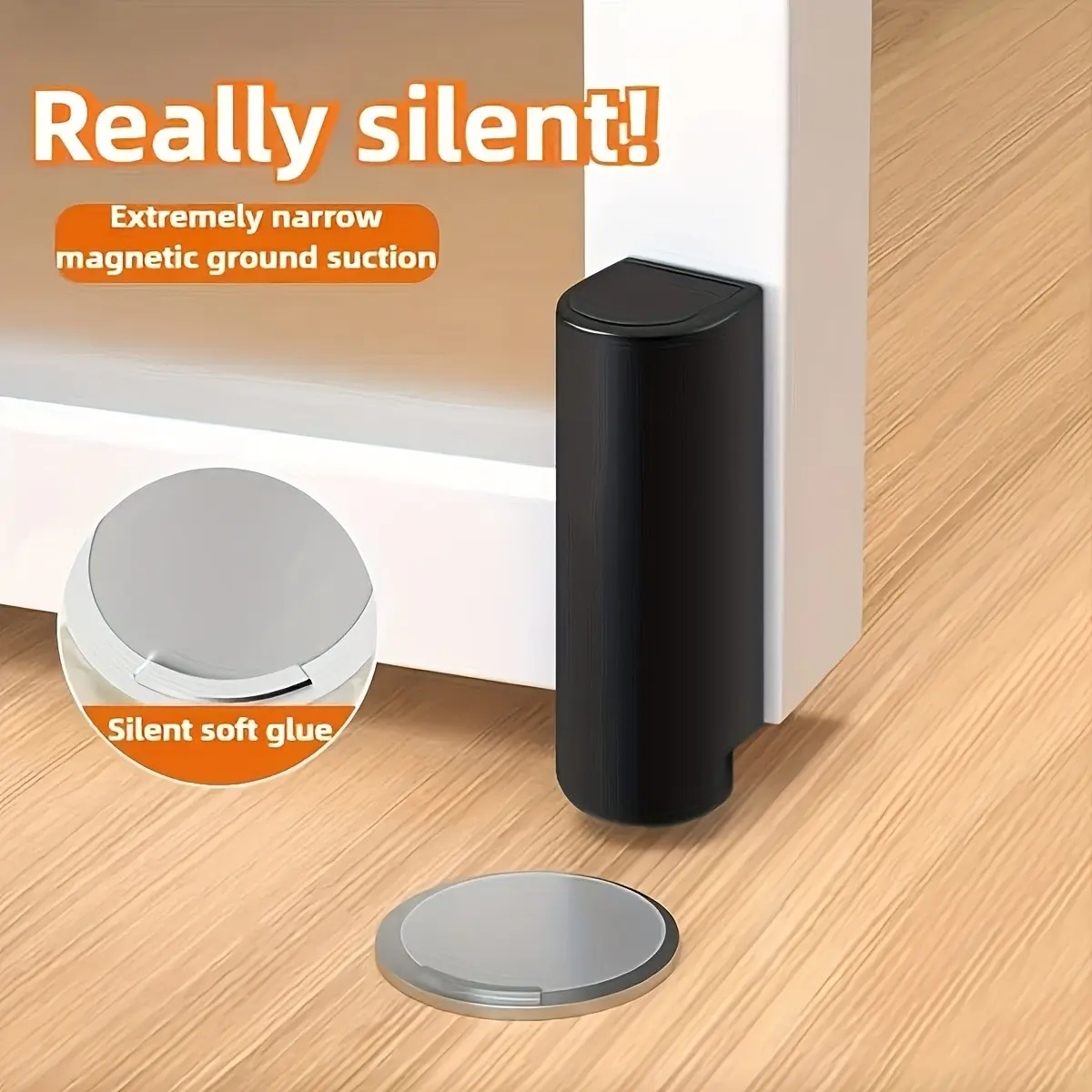 Ultra-Thin Magnetic Door Stopper, Silent Anti-Collision, No Drill Installation, Adjustable Height, Heavy-Duty Metal, Ideal for Bathroom, Office, Magnetic Design, Silent Operation