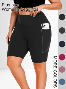 Women's Plus Size Solid Color High Waist Sporty Shorts, Crescent Pocket Design, Comfortable Fashion Casual Wear, Multiple Colors Available
