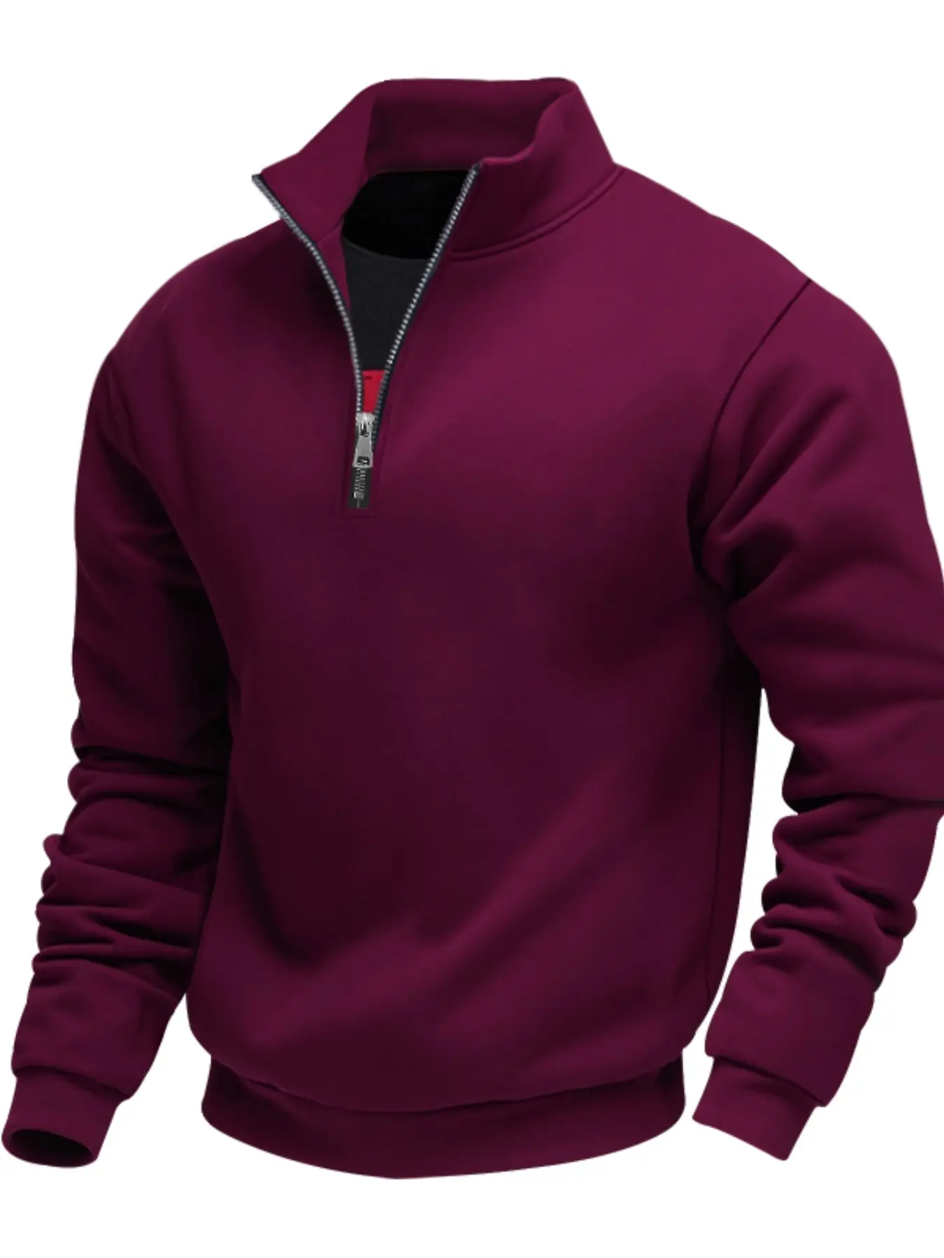 Men's Casual Sweatshirt, Loose-Fitting Long Sleeve Half-Zip, Warm Plush Fabric, Spring & Fall Wear, Plain Pattern, Unisex Design, Tops