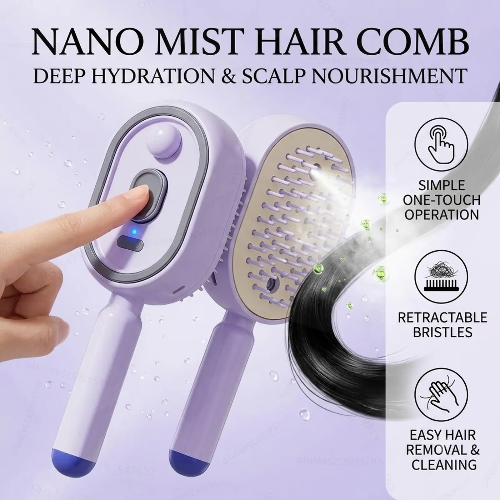 Rechargeable Electric Hair Massage Comb, 3 In 1 Steam Oil Spray Design, Self Cleaning Anti Static Detangling Air Cushion Brush, Scalp Brush