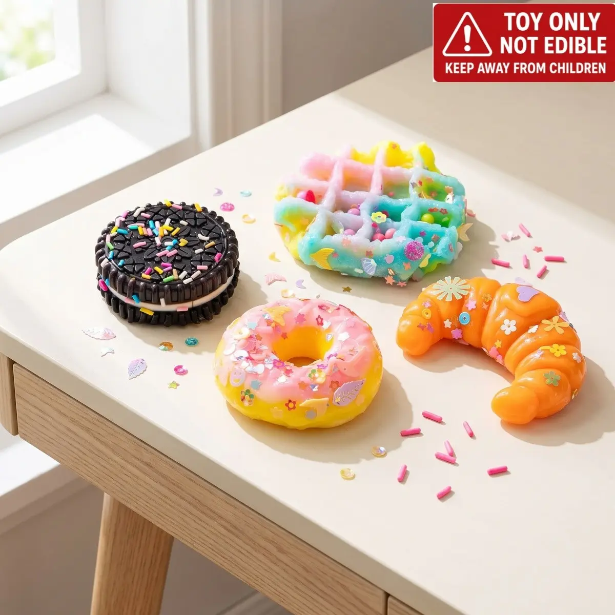 Squishy Treats Fidget Toys for Adults - 5Pack - Super Soft Squishy Dessert Include Sandwich Cookie, Donut, Croissant, and Waffle - Squeeze Toys for Stress Relief and Anxiety - Squishies Fidgets