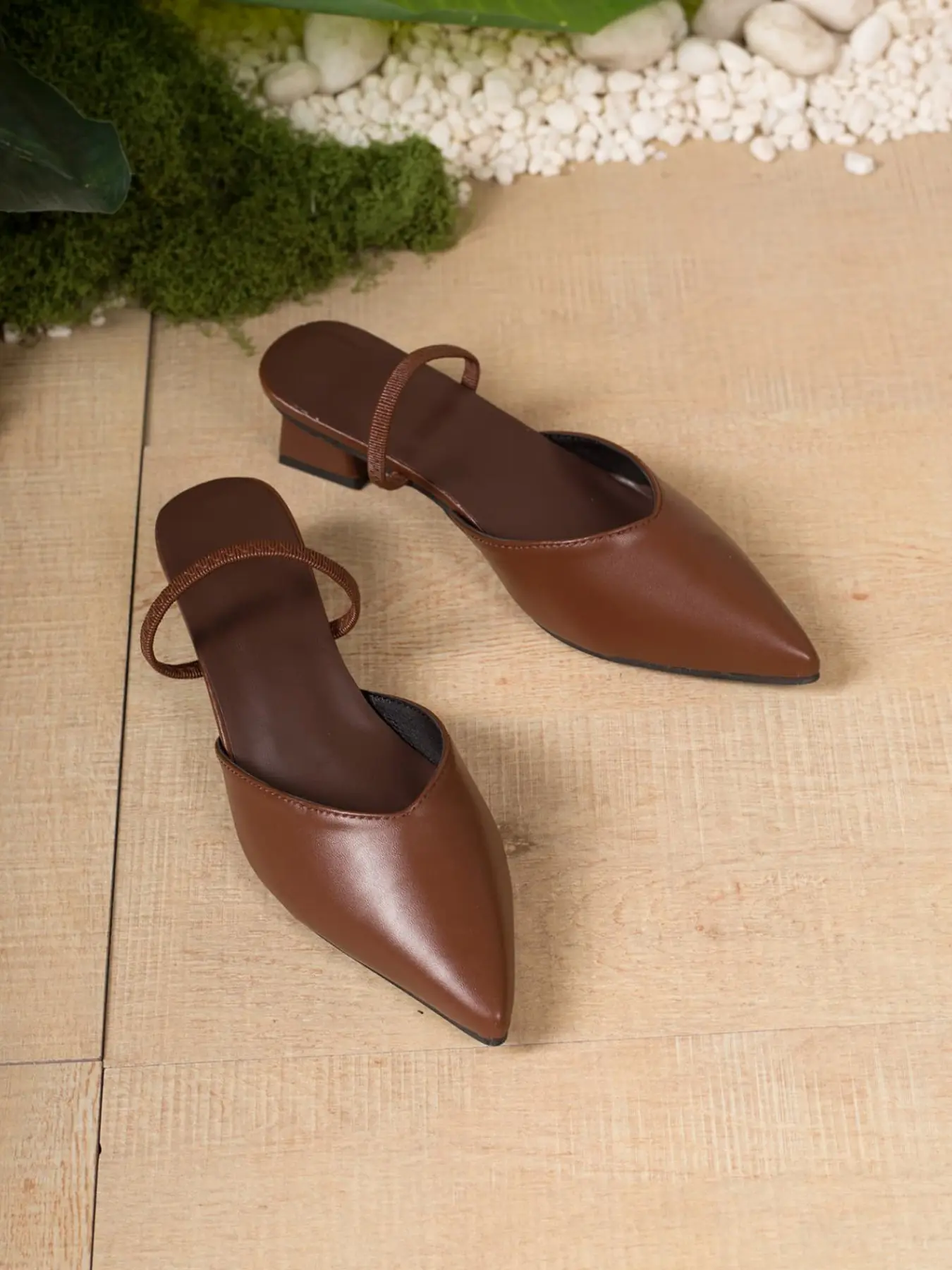 Women's Lightweight Block Heel Slingback Mules, Elastic Strap Pointed Toe Mid Heel Shoes, Soft Cushioned Sole Footwear, Breathable Casual Heels, All-Day Wear Shoes, Suitable for Travel, Commute & Outdoor Activities, Walking Shoes