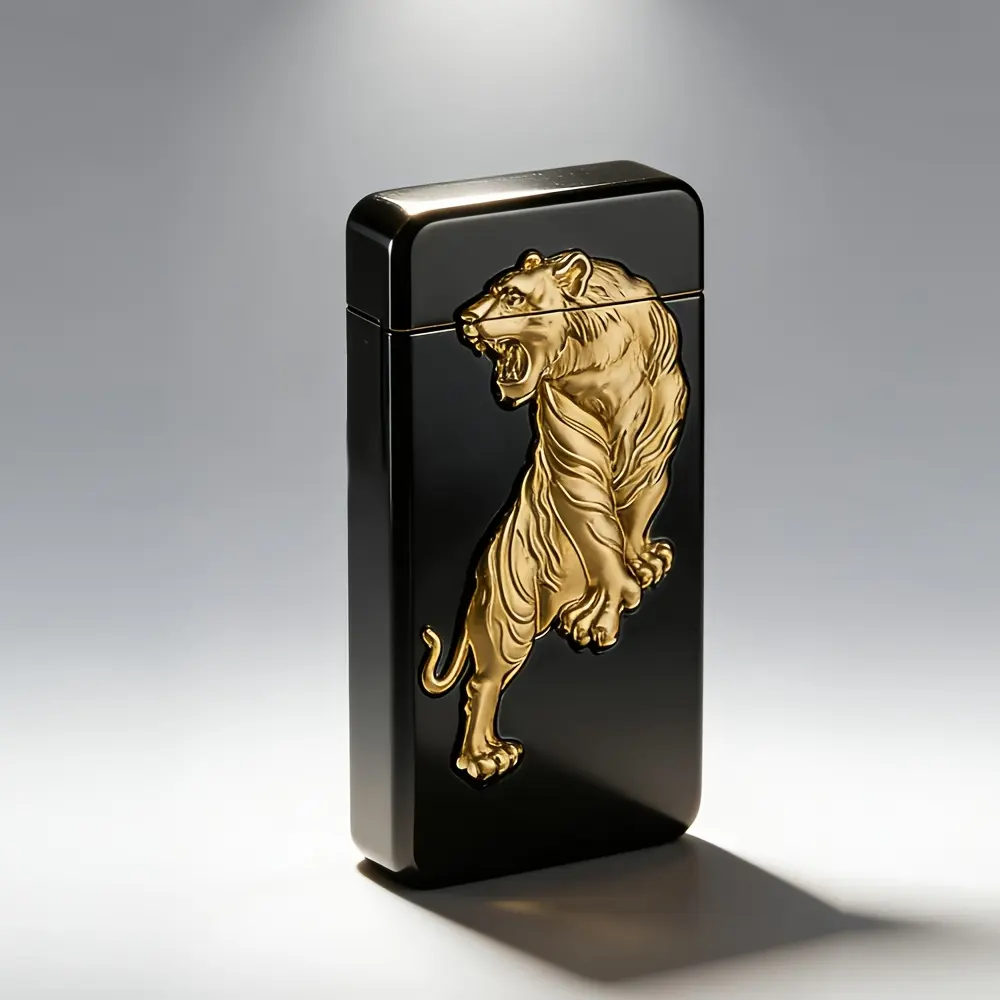 A Electric Windproof Metal Igniter, Dual-arc Flameless USB Rechargeable Lighter with LED Power Display and Touch Sensor Ignition, the Perfect Choice for Halloween and Christmas, Tiger
