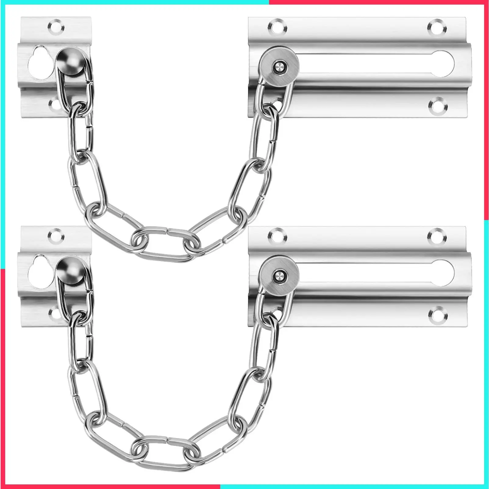 2 Pack Stainless Steel Door Chain Lock for Inside Door, Premium Thickened with 12 Screws