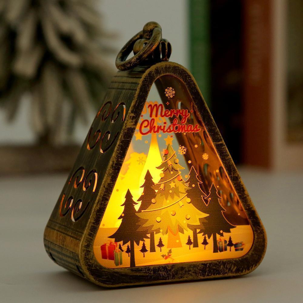 Christmas Triangle Lantern Plastic Santa Claus Snowman Tree Festival Lamp Mini Table Ornaments Home Decoration Party Scene Props