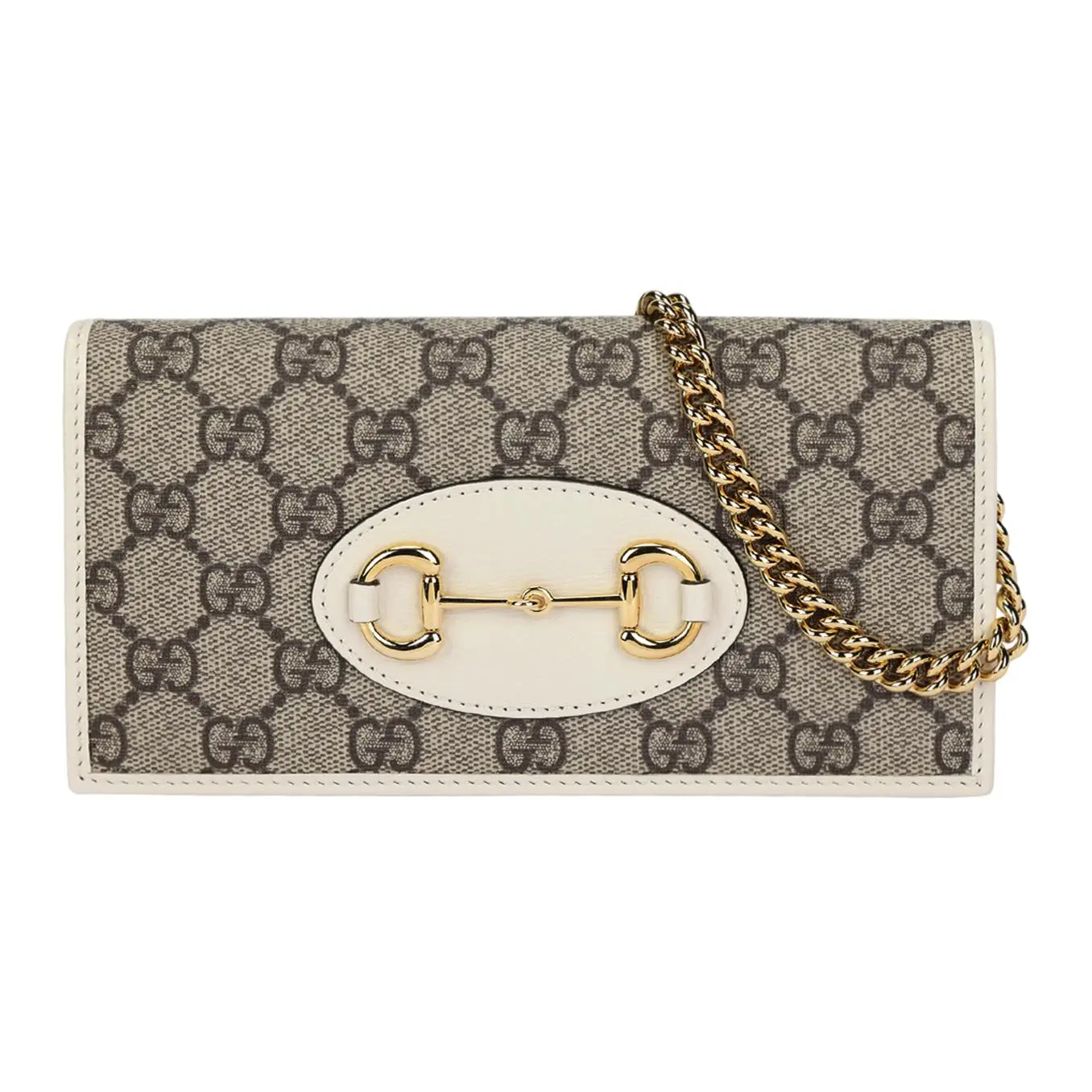 Gucci Horsebit 1955 Vintage Gold-Tone Logo Chain Bag for Women, Ebony and White Canvas-Leather Mix